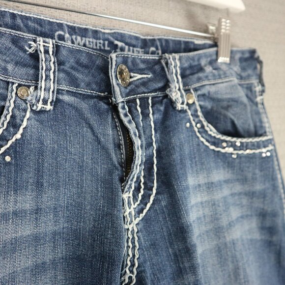 Cowgirl Tuff Co. Embroidered Y2K Lowrise Bootcut Womens Jeans 28x33 - Picture 3 of 6